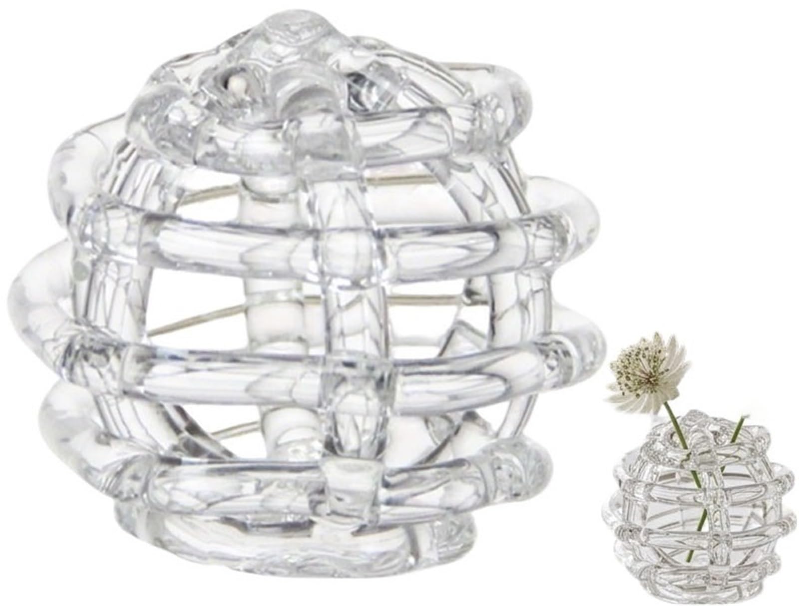 Glass Ball Floral Stems Holder, Clear Glass Flower Frog for Vases,Artistic Twisted Design for Home Decor(White)