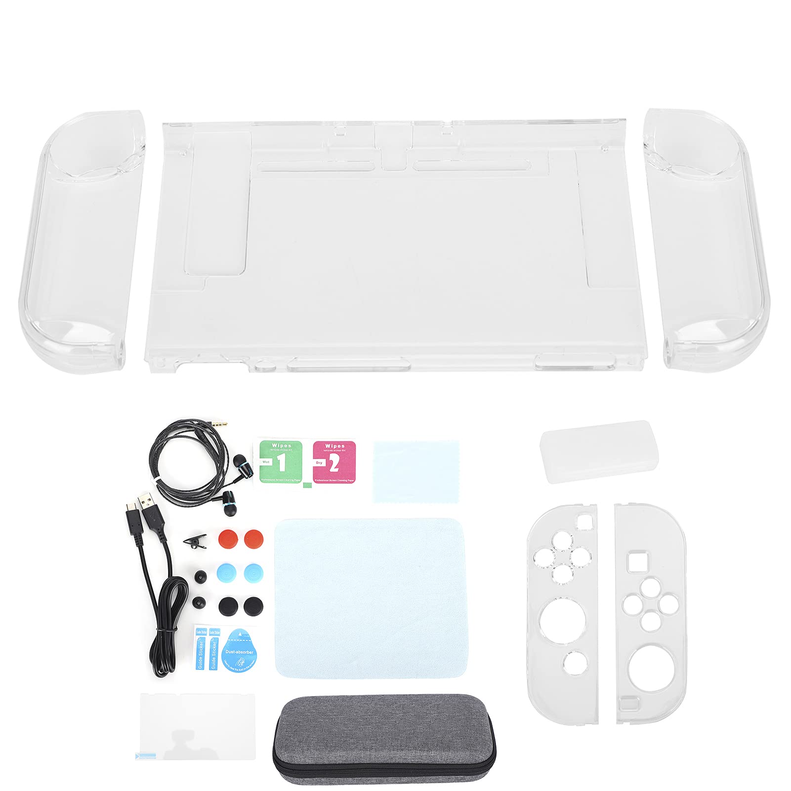 Vomeko Juego de accesorios de juego 14 en 1, bolsa de almacenamiento para Switch, funda protectora transparente de cristal para PC, película protectora de pantalla endurecida,