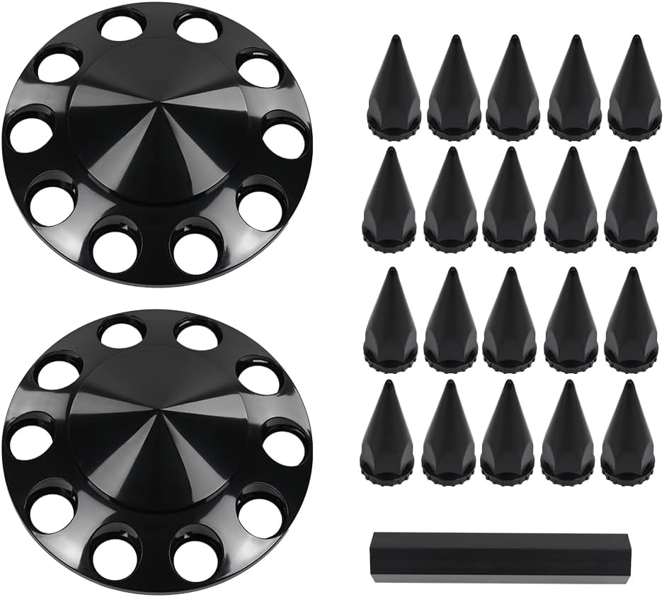 LQI Front Wheel Covers Hub Axle Cover 33mm Spiked Screw-on Lug Nut Covers Spiked Fit for Semi Truck 22.5" 24.5" Wheels ABS Plastic Black