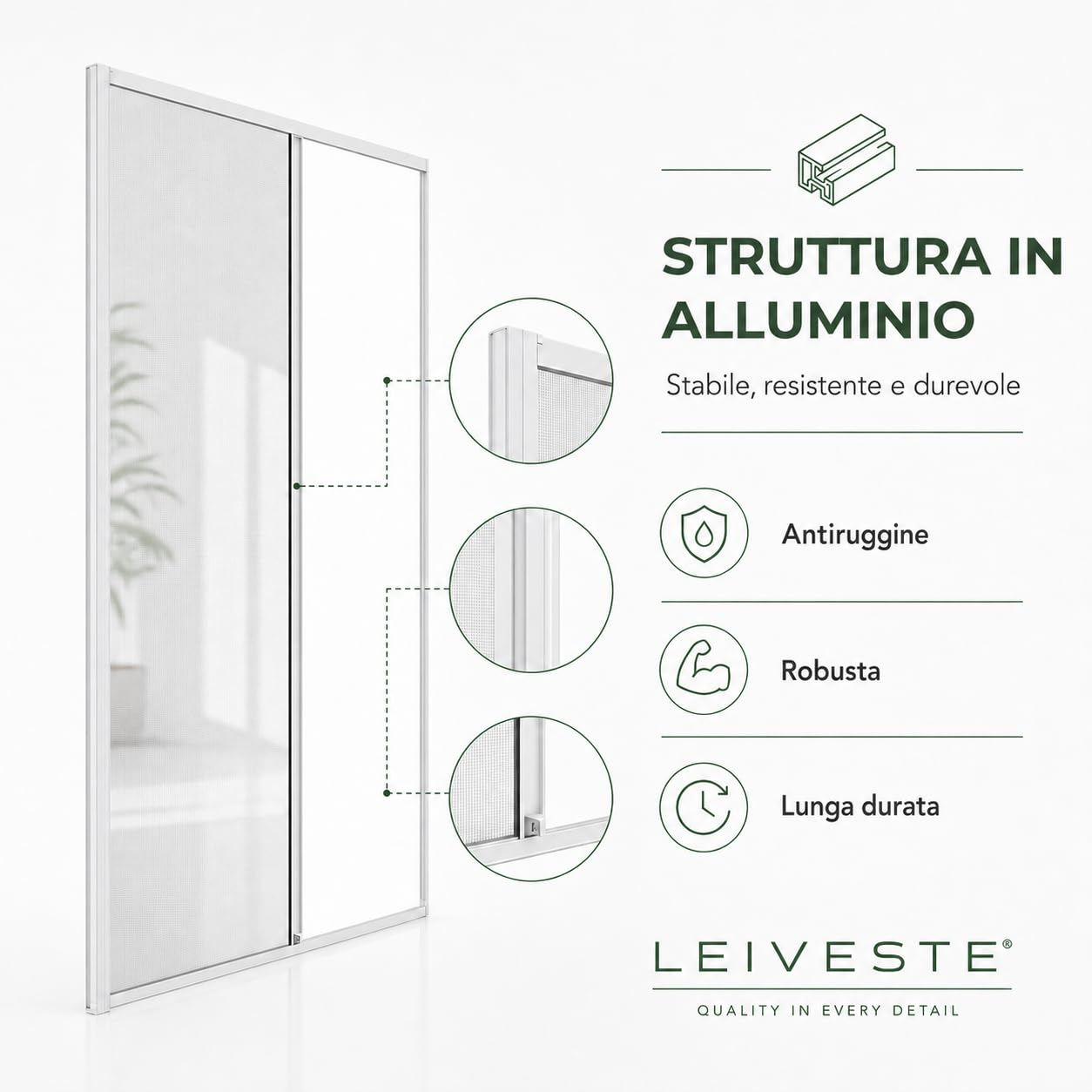 LEIVESTE Zanzariera a Rullo Riducibile per Porta Finestra in Alluminio, Su Misura Regolabile, Anti Insetti, Scorrimento Fluido, Facile Installazione per Balcone e Casa (Bianco, 140 x 250 cm)