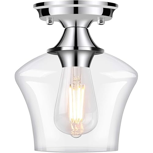 Hallway Flush Mount Light Fixture Farmhouse Industrial Semi Ceiling Light with Clear Glass Lamp Shade for Kitchen Bedroom Corridor Passway