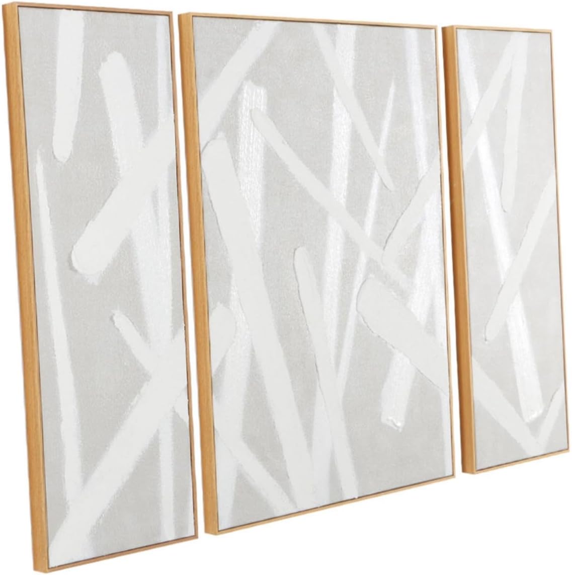 Framed 3-Piece Abstract Wall Art 12“x36 x2pcs+24x36x1pcs – Modern White Textured Canvas with Raised Paint Strokes, Large Artwork for Living Room, Minimalist Graffiti Neutral Wall Decor