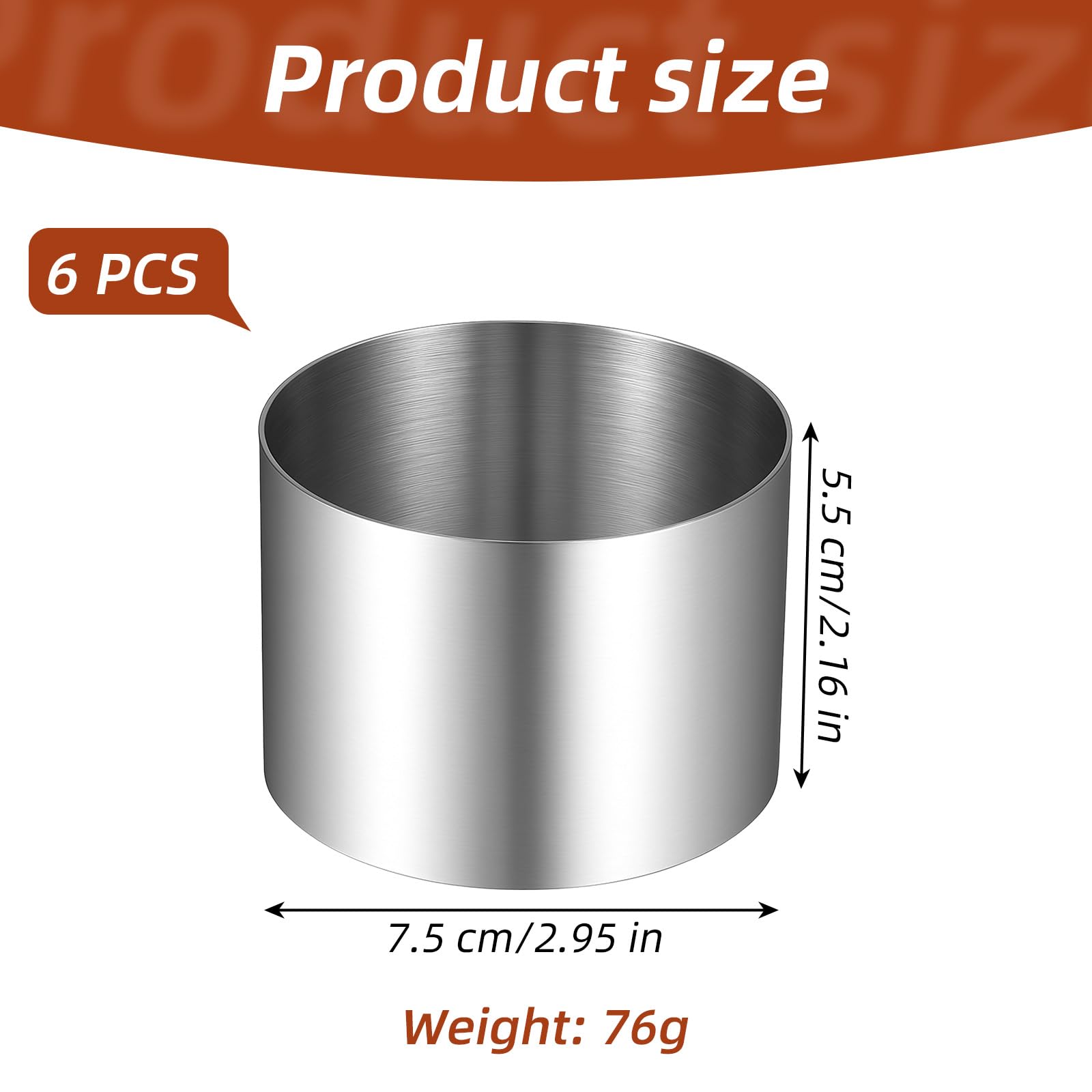 6 pcs Stainless Steel Cake Rings for Baking - 2.95x2.16 Inch Round Cake Ring Mold, Ring Molds for Baking & Cooking, Food Rings Mold