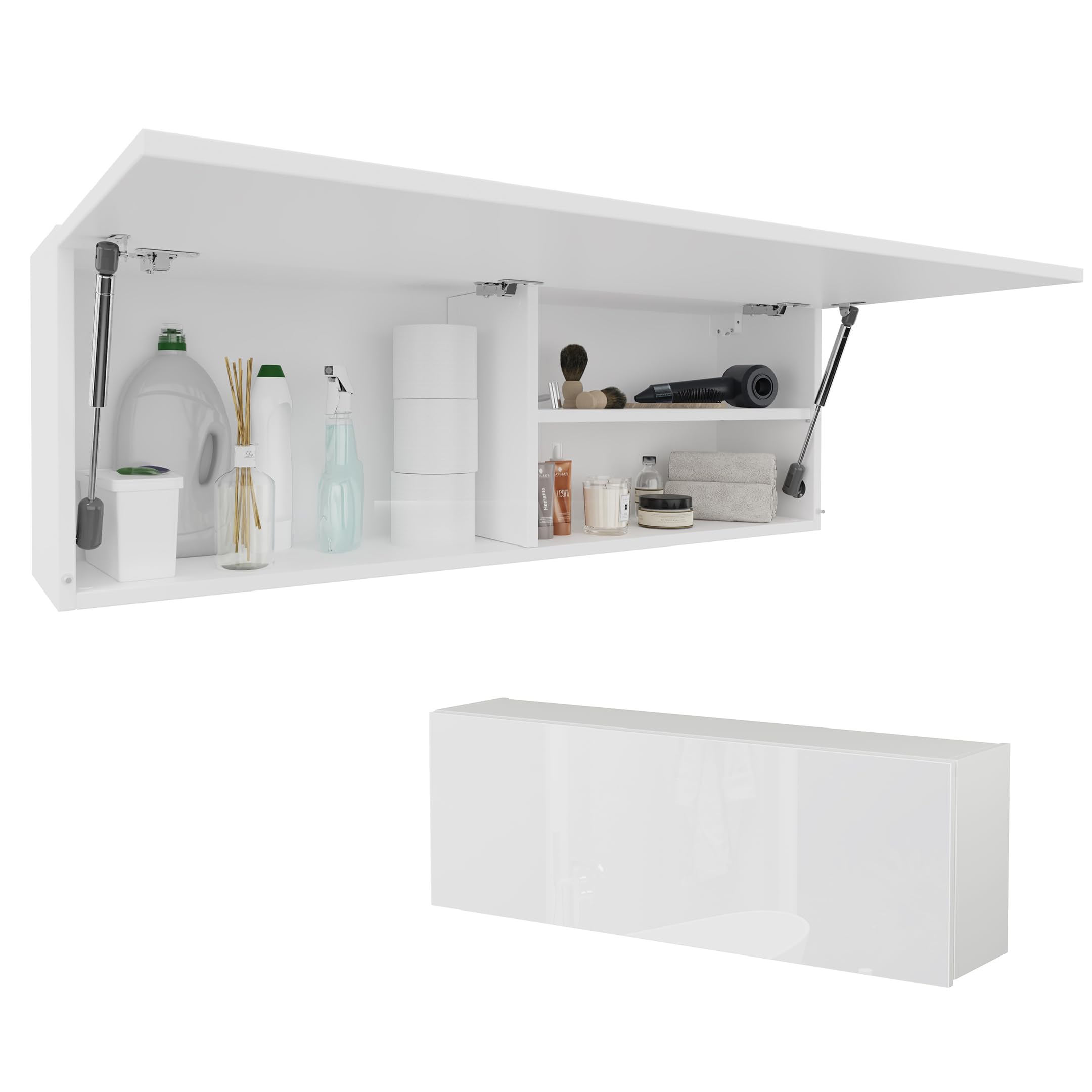 PLATAN ROOM Bathroom Cabinet 80/120/160/200/240 Wide Bathroom Furniture Bathroom Folding Wall Cabinet High Gloss Matt White (Matt White High Gloss, 120 x 40 x 25)