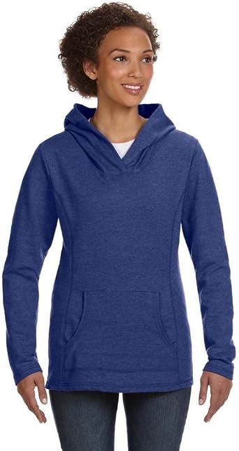72500L Anvil Ladies Ringspun French Terry Crossneck Hooded Sweatshirt - HEATHER BLUE - L