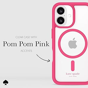 kate spade new york iPhone 16 Case - Compatible with MagSafe - Designer Phone Case - Pom Pom Pink