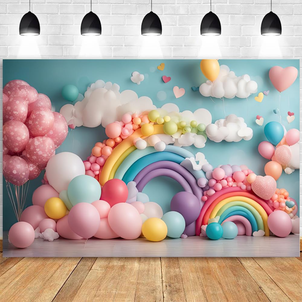 7x5ft Colorful Balloon Backdrop 3D Pastel Balloon Clouds Baby Kids Birthday Party Baby Shower Cake Smash Decoration Photography Background