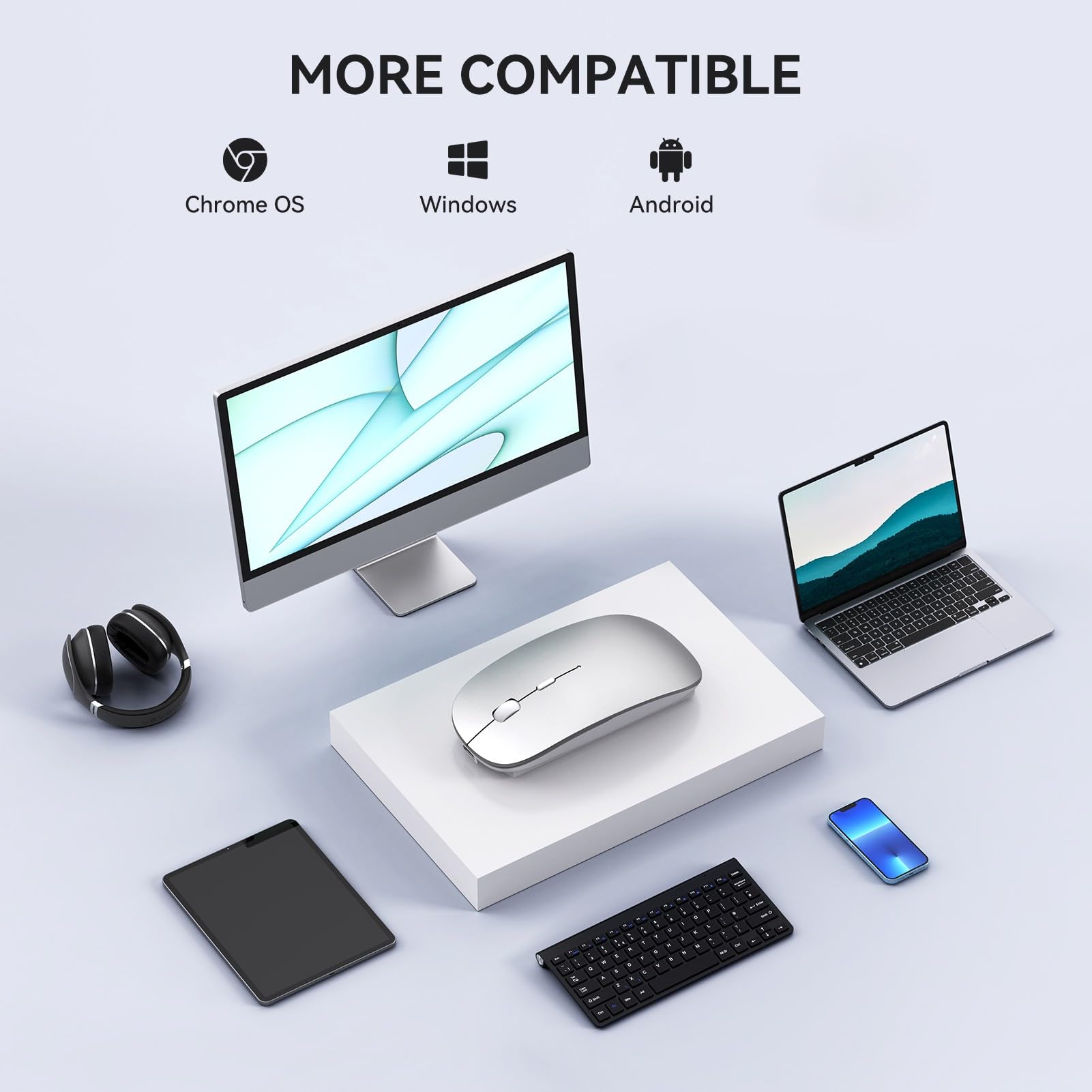 RaceGT Mouse Wireless USB C+USB A, Ricaricabile Mouse senza fili Silenzioso 2.4G ultra sottile con 2 ricevitori per PC, Laptop,IPAD, MacBook Air/Pro