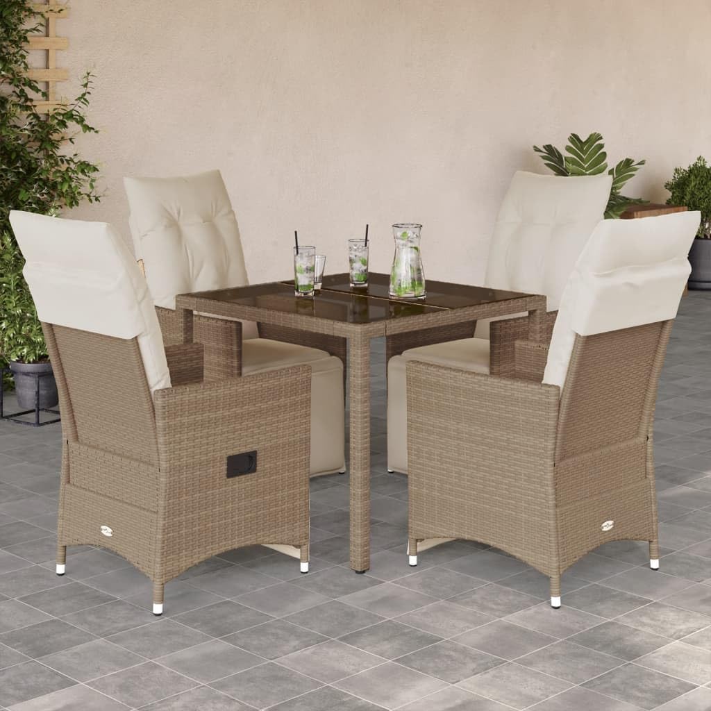 Juego de 5 piezas de jardín con cojín beige exterior A
