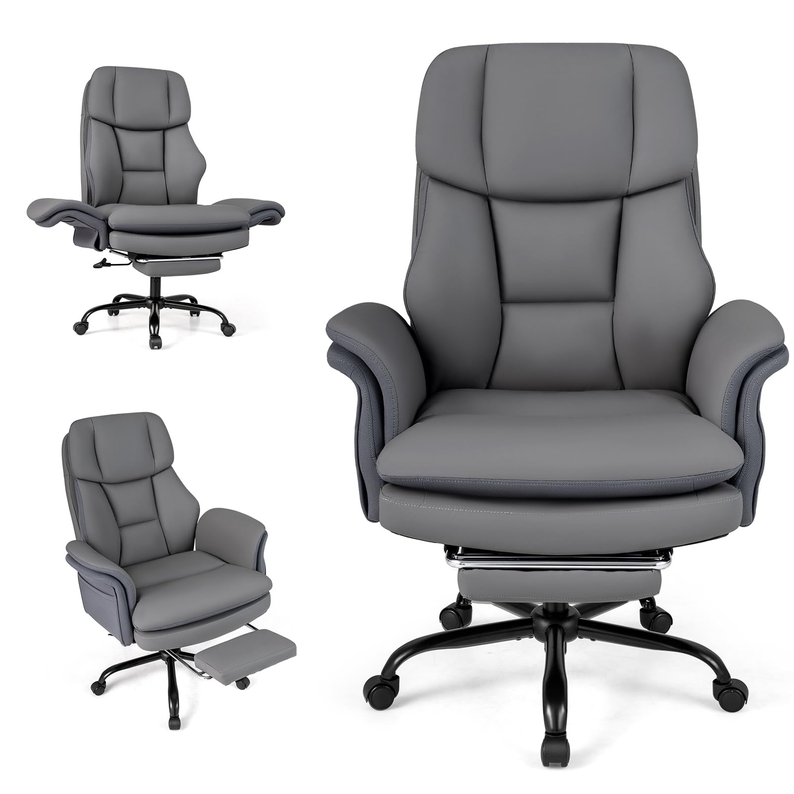 GIANTEX Sedia da Ufficio Ergonomica con Ruote, Altezza Regolabile (Grigio)