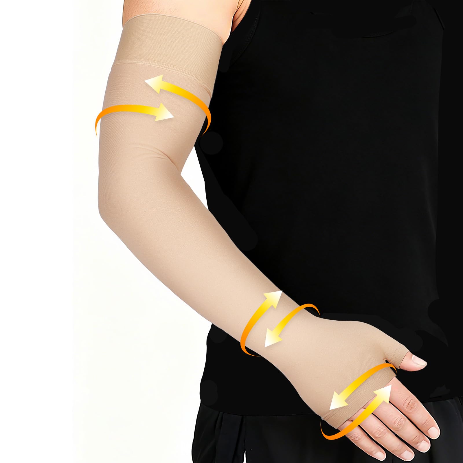 flintronic Kompression Arm Sleeve für Damen und Herren, Handfläche/Handgelenk/Arm, Kompression Armbandage für Krampfadern, Lymphödem, L, Hautfarbe