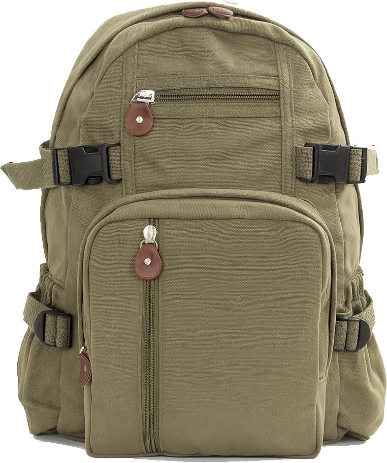 Army Universe Mini Everyday Solid Canvas Backpack, Compact Book Bag Rugged Washed Cotton, Olive Drab