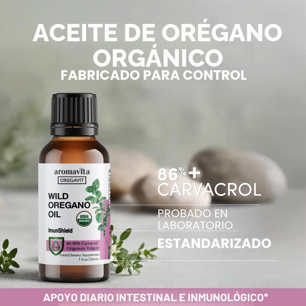 ImunShield - Suplemento de aceite de orégano griego salvaje, seleccionado a mano, 86-90% de Carvacrol para un apoyo inmunológico y digestivo avanzado, orgánico, vegano, sin OMG, sin gluten, 1 onza