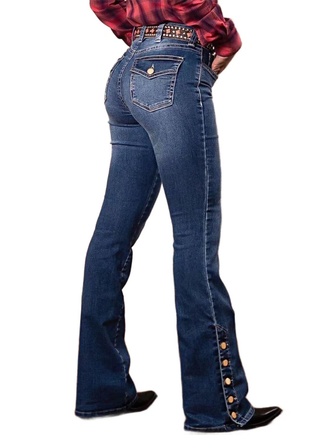 Flamingals Buttoned Hem Bootcut Jeans