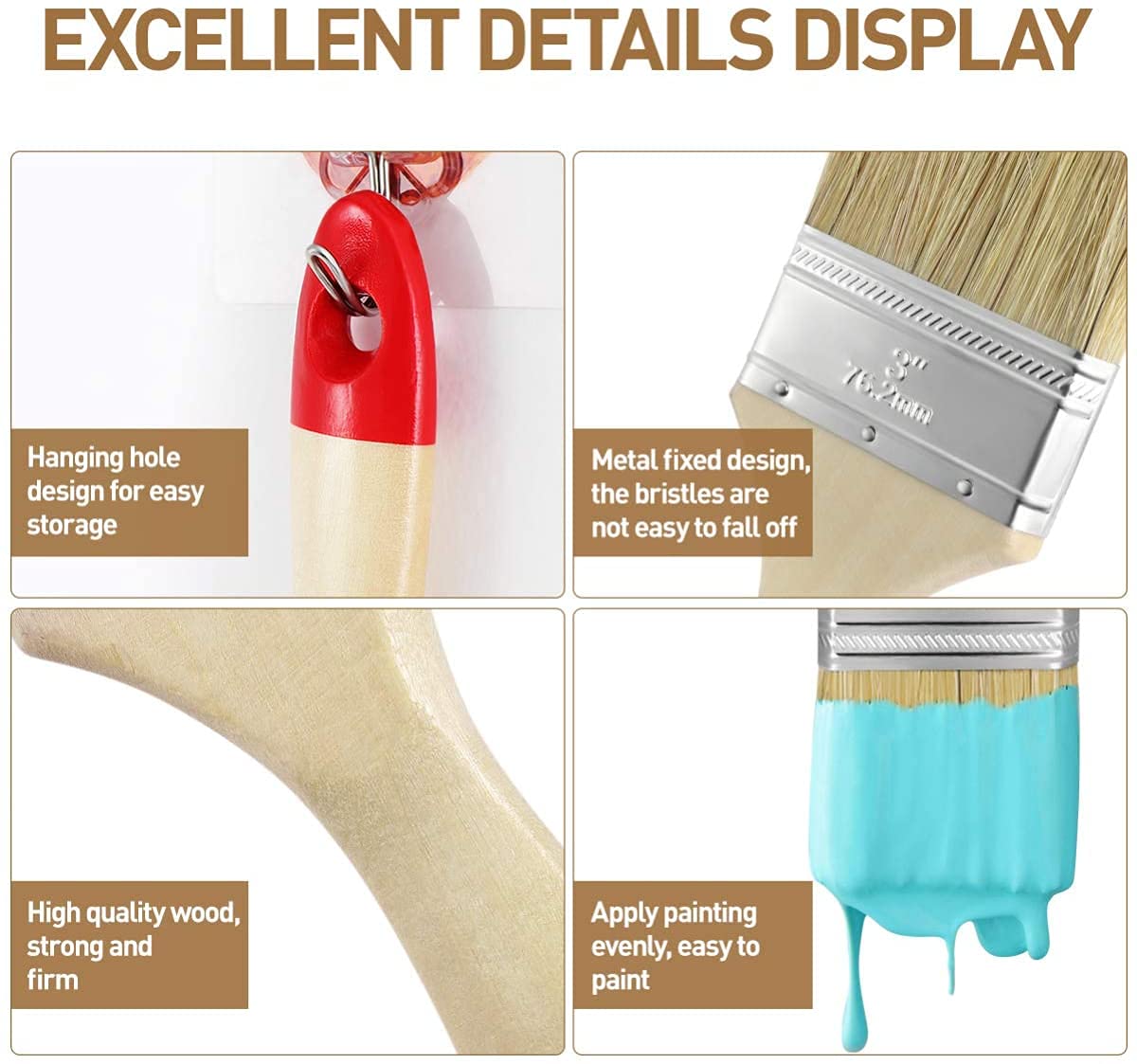 DARIT Set of 1, 1.5, 2, 2.5, 3,4 Inches Bristle Paint Brush Set Chip Paint Brushes Treated Wood Handle Paint Brush, Professional Brush Set, Trim Paint Brush for Wall Furniture Fence Crafts (1) 4