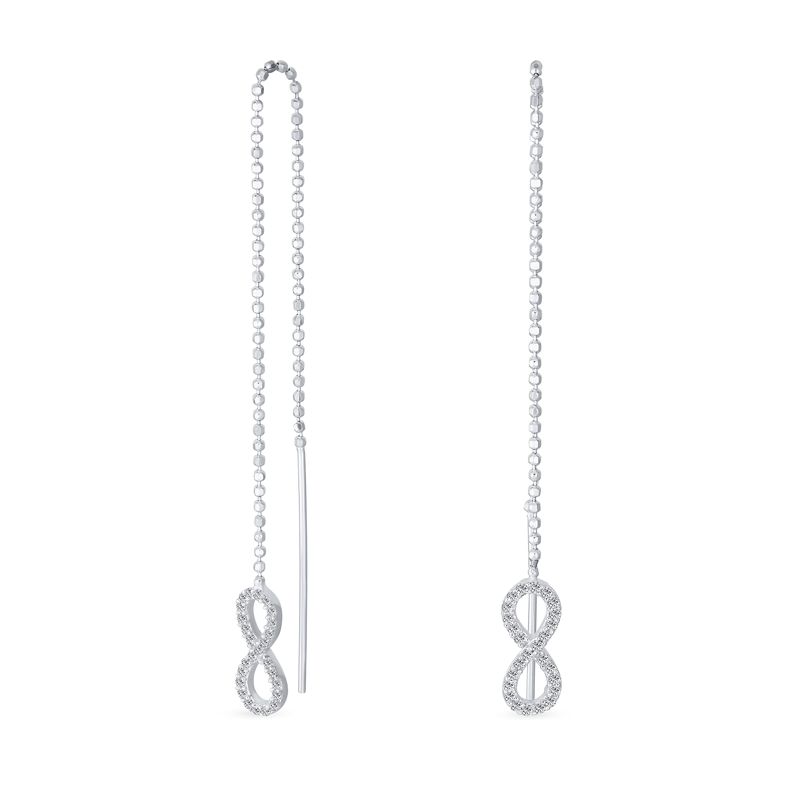 Geométrica Figura Ocho Pave Cz Largo De La Cadena De Bolas Romántico Nudo De Amor Símbolo Infinito Pendientesenhebrador Para Mujeres Adolescentes .925 Plata De Ley