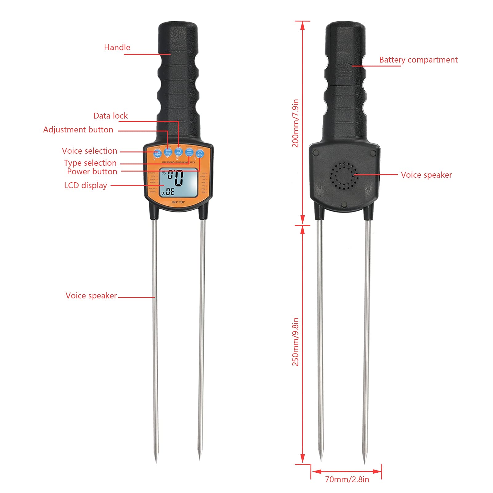 Feuchtigkeitsmesser, Tragbares LCD-Display mit Hintergrundbeleuchtung, Sofortiges Lesegerät für Pflanzen Im Freien