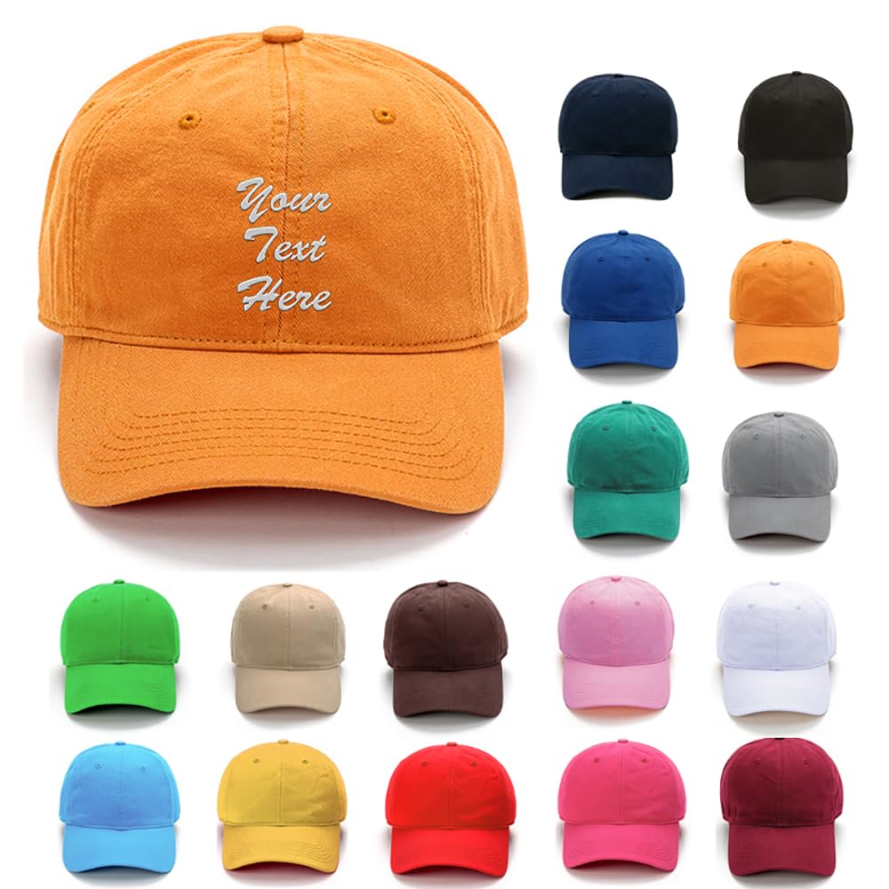 Van Der Linn Unisex Orange Personalised Embroidered Baseball Cap Hat Cotton Mens Ladies (Cotton, )