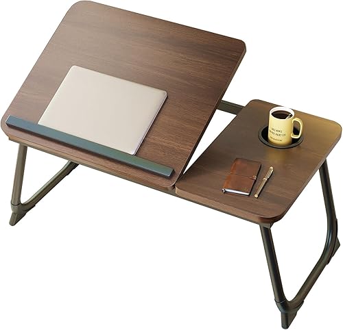 Miniatura 8 de Escritorio de cama para portátil, mesa plegable para laptop para cama y sofá, bandejas de cama para comer y portátiles con soporte para tazas, 5