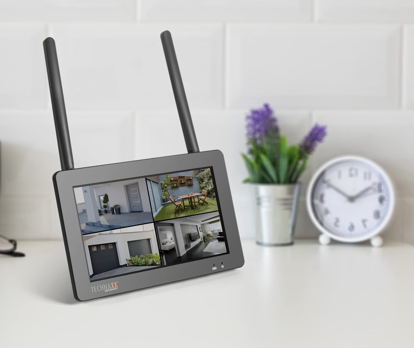 Technaxx Überwachungskamera mit Aufzeichnung, Monitor für Videoüberwachung mit 7" Display - FullHD, IP66, Mikrofon, Lautsprecher, 3 IR-LEDs für optimale Nachtsicht - Funk Kamera Set TX-128