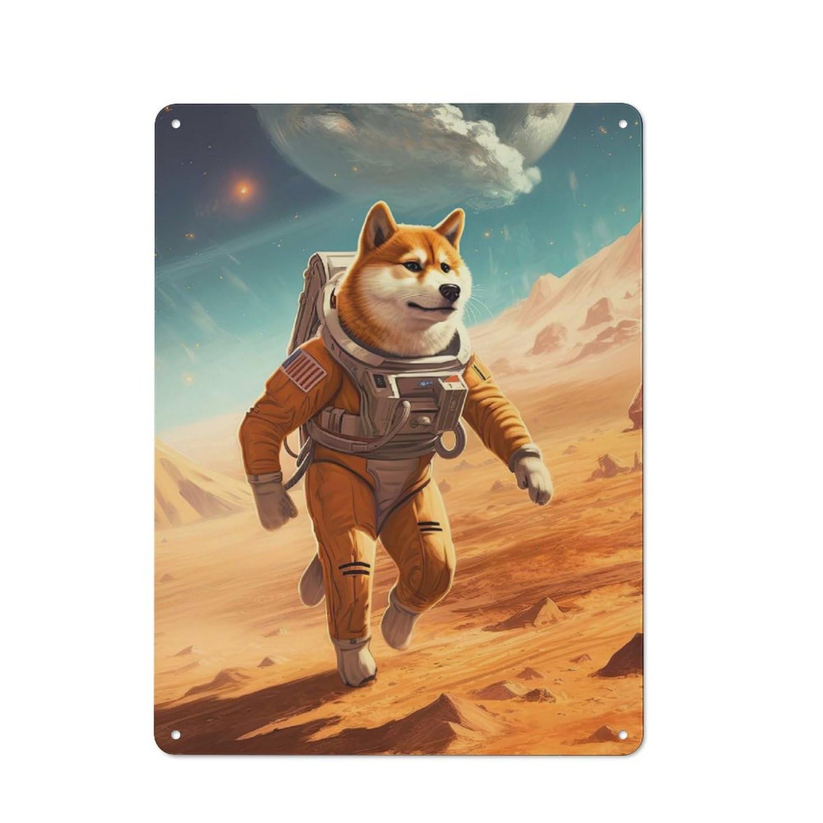 Shiba Inu Mars Classic Metal Wall Decor 40x30cm, Decorative Tin Plaque for Cafe, Pub, Workshop Or Home Bar