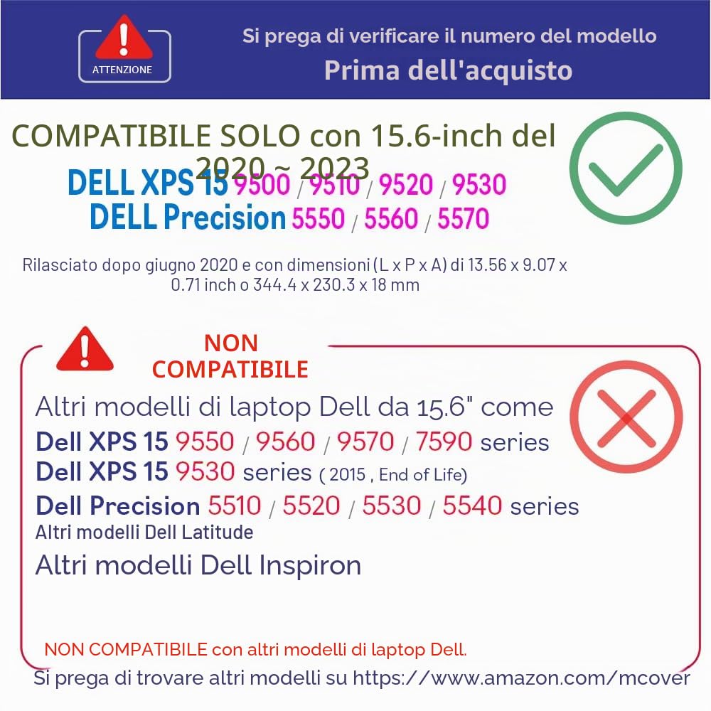 mCover Guscio Rigido Compatibile per Dell XPS 15 9530 9520 9510 9500 / Precision 5550 5560 5570 Series 15.6" Solo Laptop (Non Compatibile con Altri Modelli Dell) - Trasparente