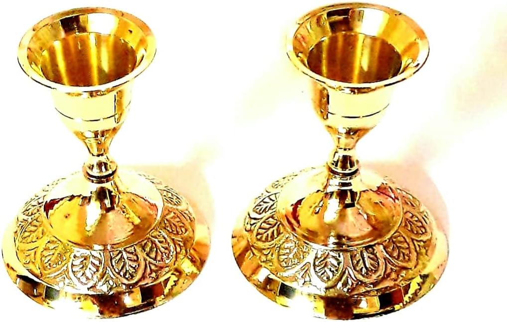 R.K EXPORTS Pure Brass Candle Stand Embossed Base Set of 2 pcs (Arrow)