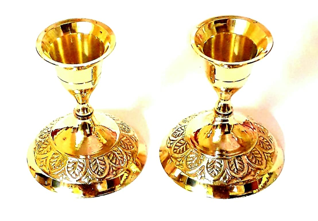R.K EXPORTS Pure Brass Candle Stand Embossed Base Set of 2 pcs (Arrow)