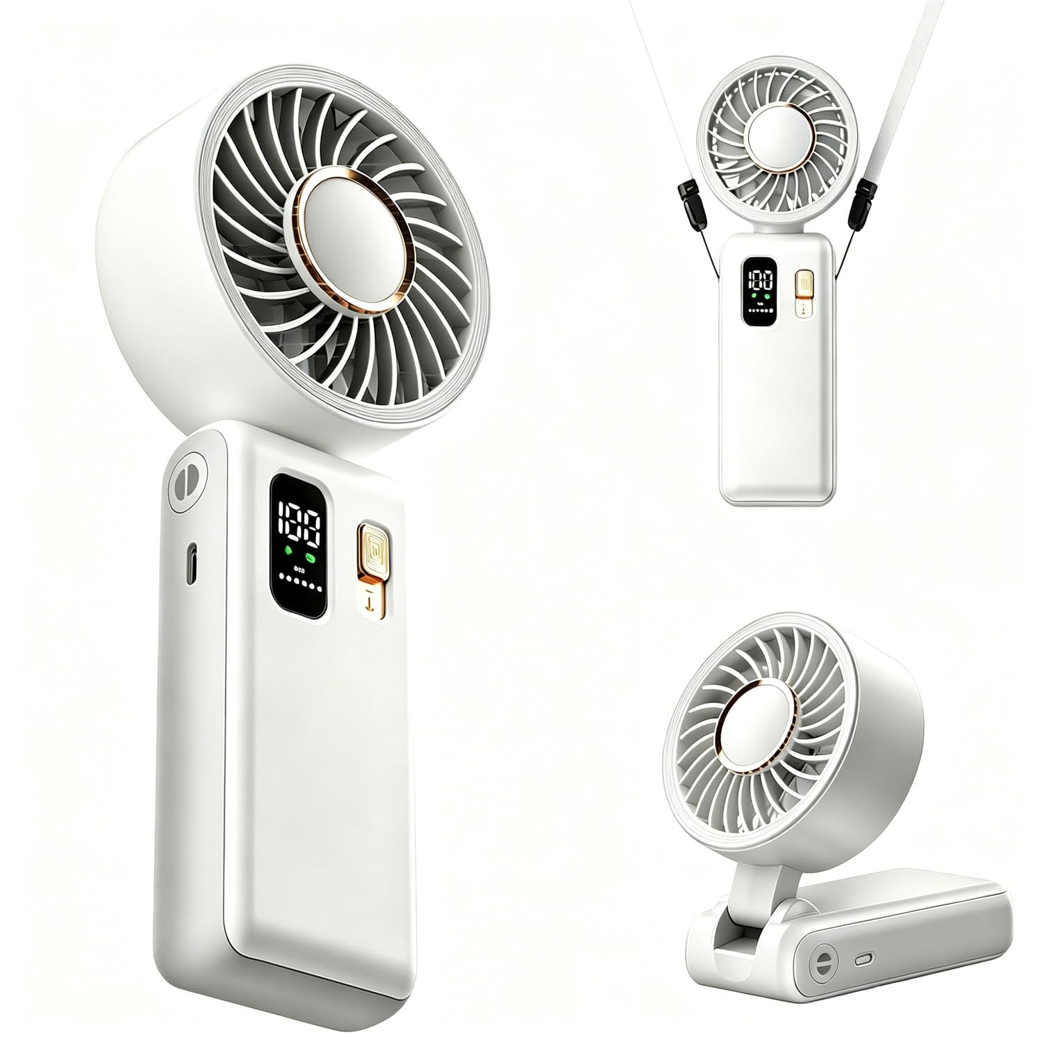 FGHB Hand Held Fan, Portable Handheld USB Rechargeable Fans with 1-100 Speeds 6000mah, Mini Fan 180°Foldable Desk Desktop Fans Personal Fans with LED Display for Outdoor Office School Home