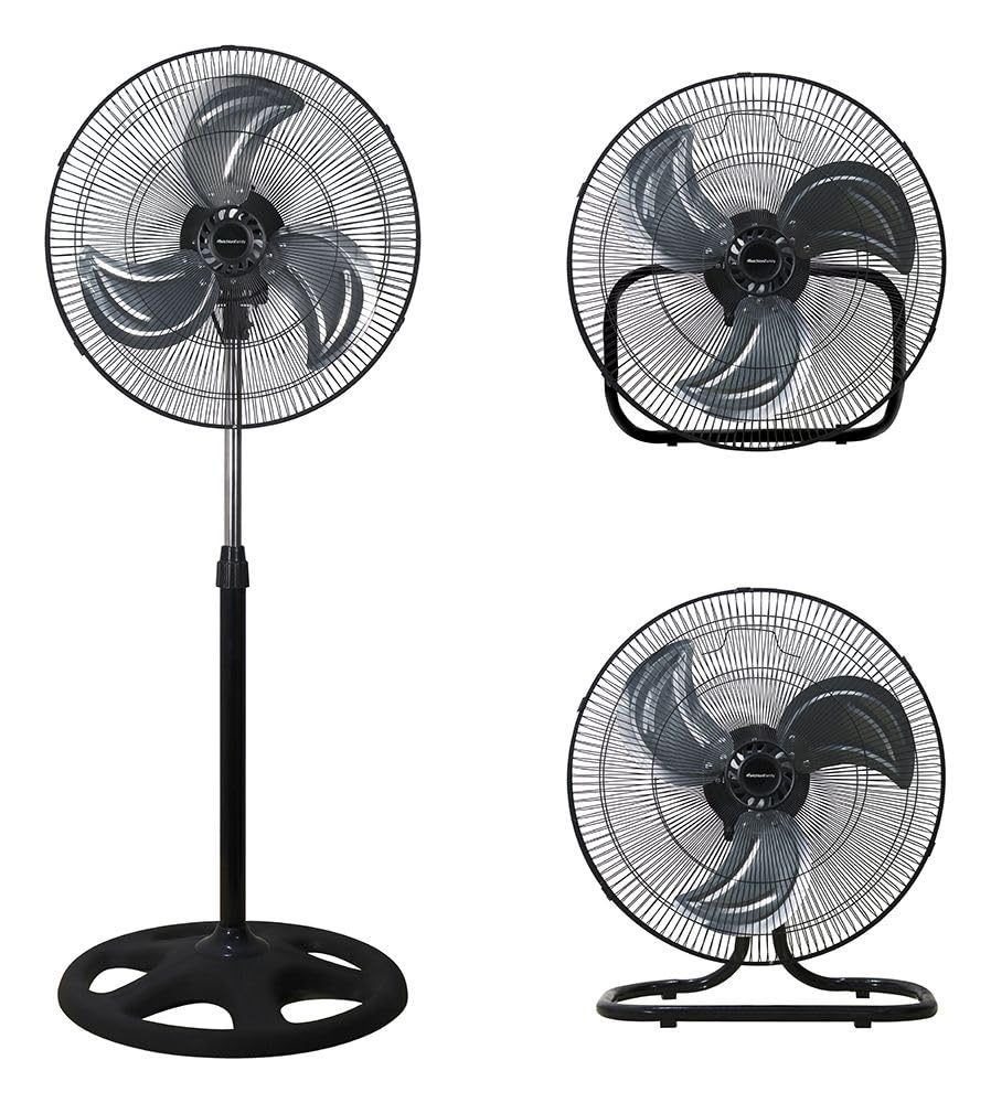 Johnson Triplo Ventilatore 3 in 1 da Piantana, Tavolo e Parete, 43 cm, Oscillante, Metallo, Elettrico, 3 Velocità, 120 cm Altezza, Inclinazione Regolabile