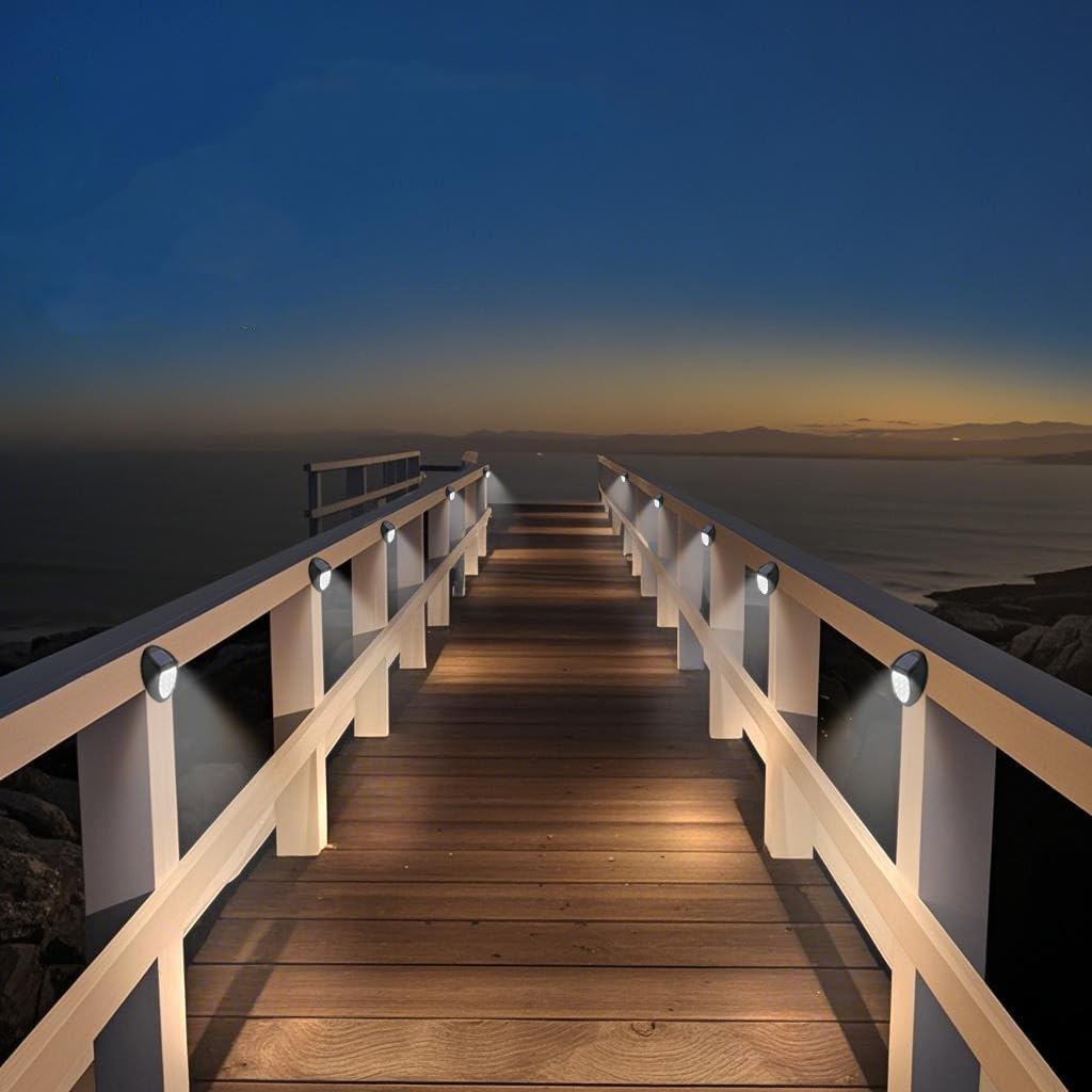 8 Pack Outdoor Fence Solar Lights, IP68 Waterproof Solar Step Lamps, for Porch Deck Yard Garage Garden - White Light - Image 4