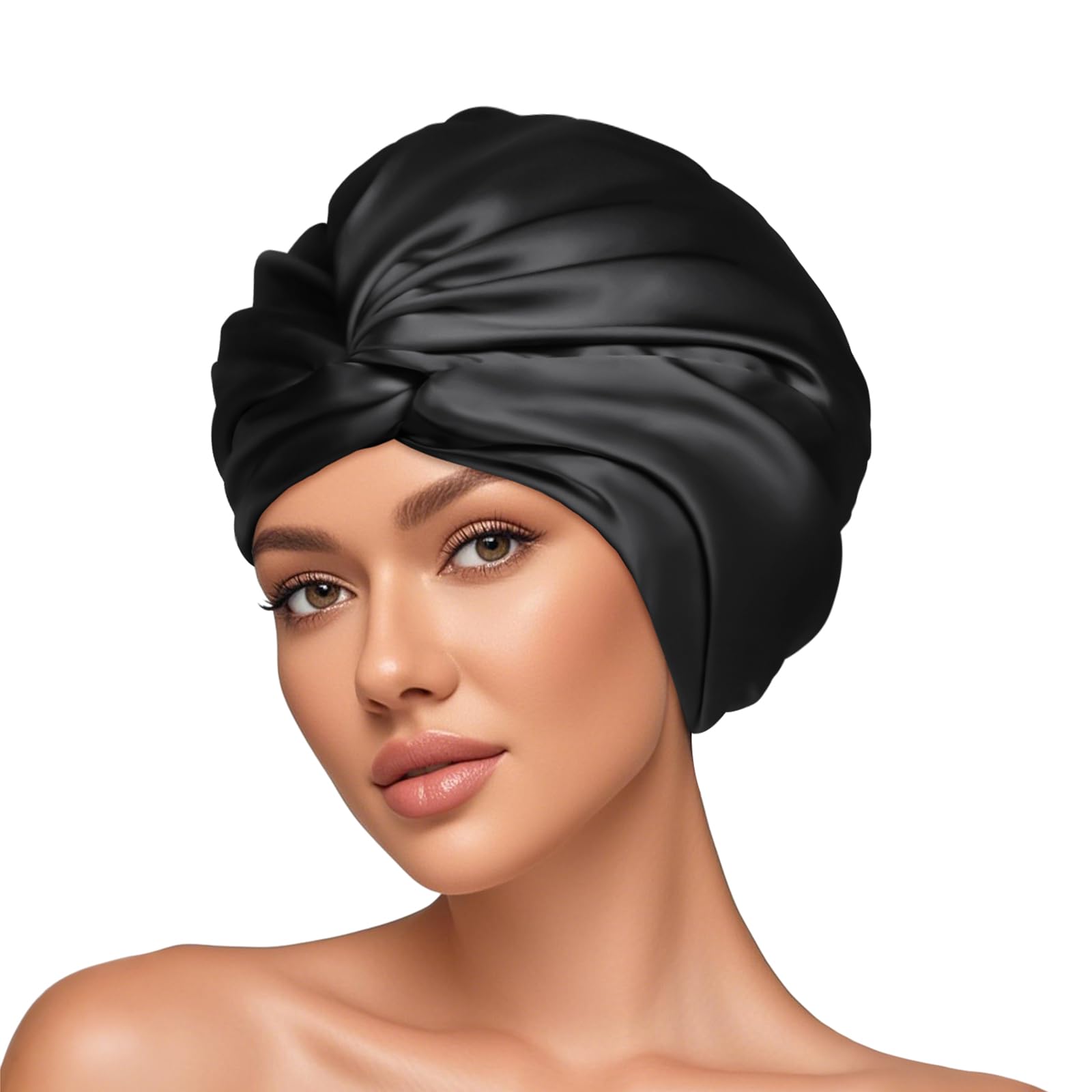 AOOWU Bonnet de Nuit, 100% Soie de Mûrier pour Dormir Bonnet Soie Cheveux Nuit, Pure Soie Bonnet Satin Cheveux Nuit Ajustable, Double Couche Capuchon Chapeau de Sommeil pour Couchage Maquillage