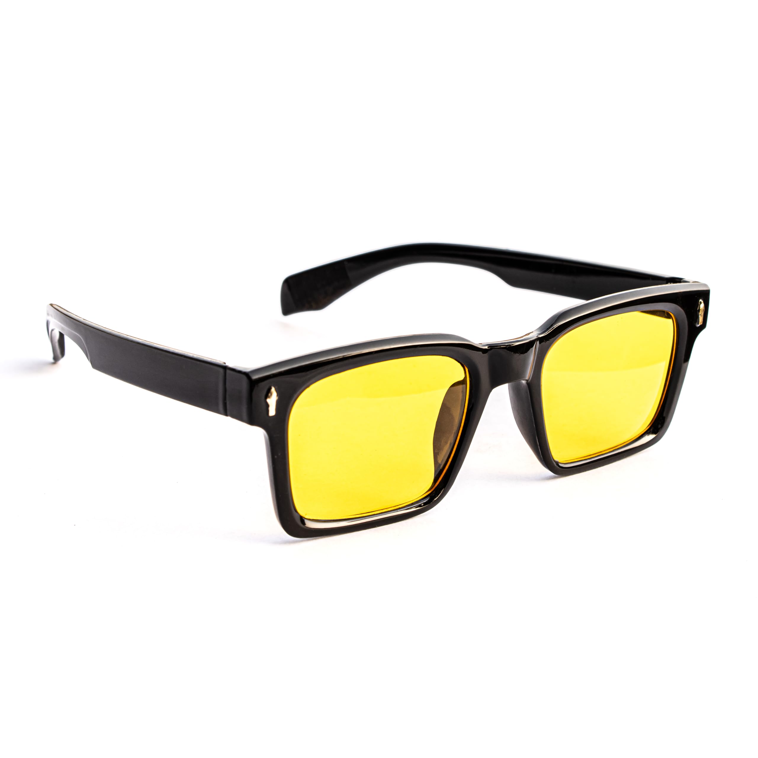 Rectangular Sunglasses with Black Frame and Yellow Tinted Lenses-image-34