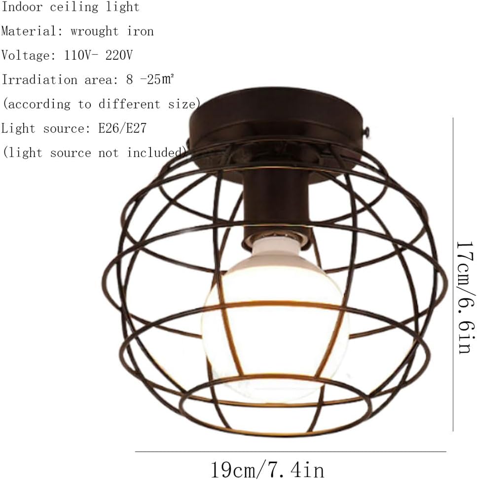 Recessed Ceiling Lamp, Modern Close to Ceiling Light Fixture, 7.4in Dome Shade Ceiling Hanging Lights, E26 Socket Metal Cage Chandelier, for Hallways, Dining Room, Kitchen, Bulb Not Included