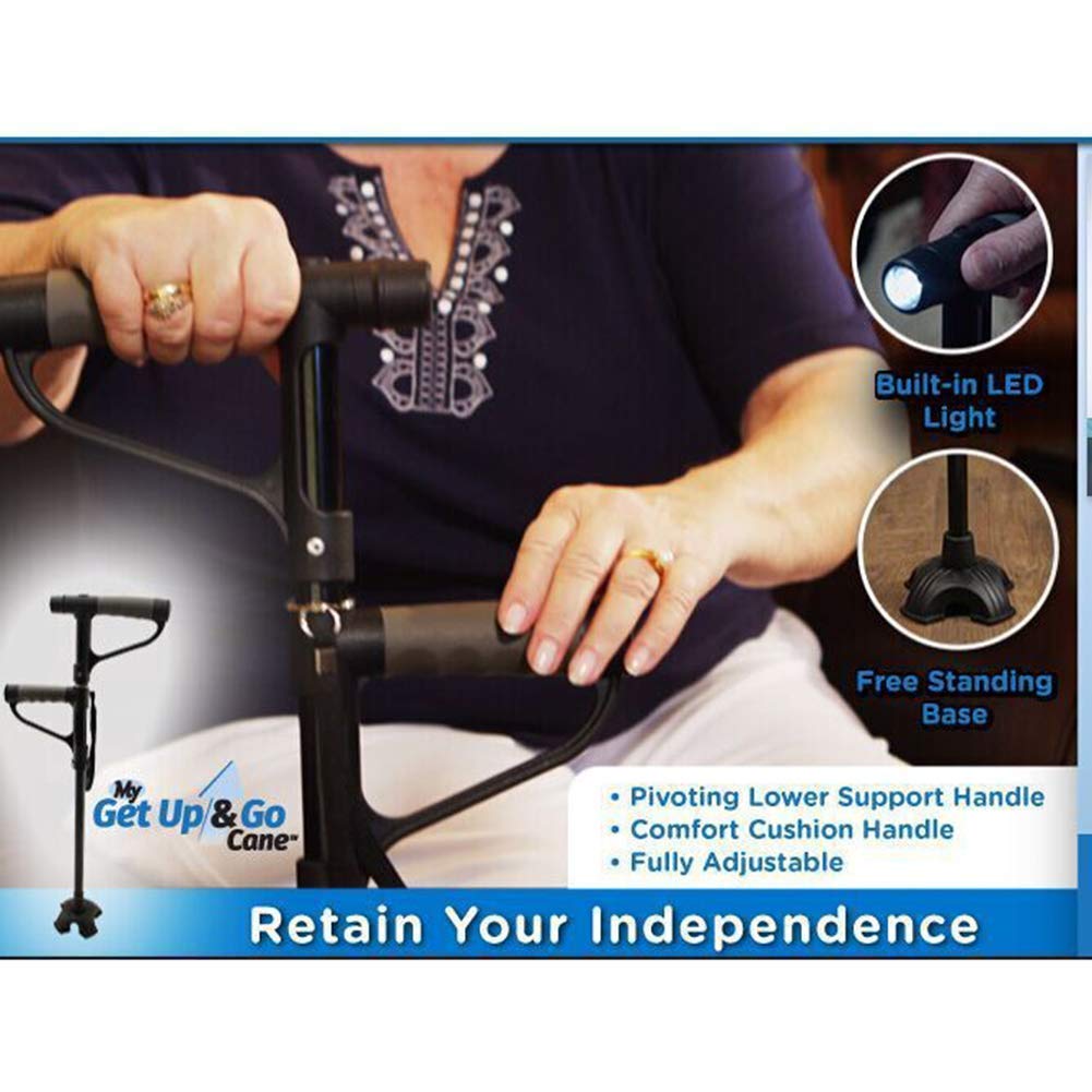 Bastón Plegable, bastón para Caminar con luz LED, Cuatro Patas Antideslizantes/aleación de Aluminio, Mango Doble, Altura Ajustable 86-98 cm, para Acampar, Escalar, Correr, muletas Times