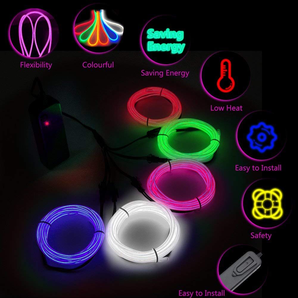 10 x 1m EL Wire EL Kabel Neon Beleuchtung leuchtschnur Neon Beleuchtung Draht Lichtschlauch Leuchtschnur für Weihnachtsfeiern Rave Partys Halloween Kostüm Blau Rot Rosa Weiß Grün