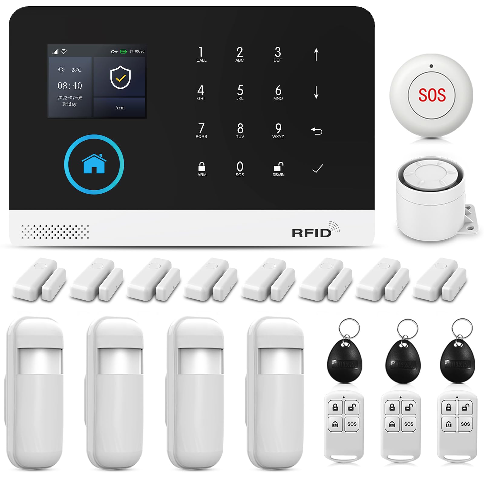 WiFi 4G Alarm System for Home Security, Wireless Home Alarm 21 Piece Kit with Siren, PIR Motion Sensors, Remote Controls