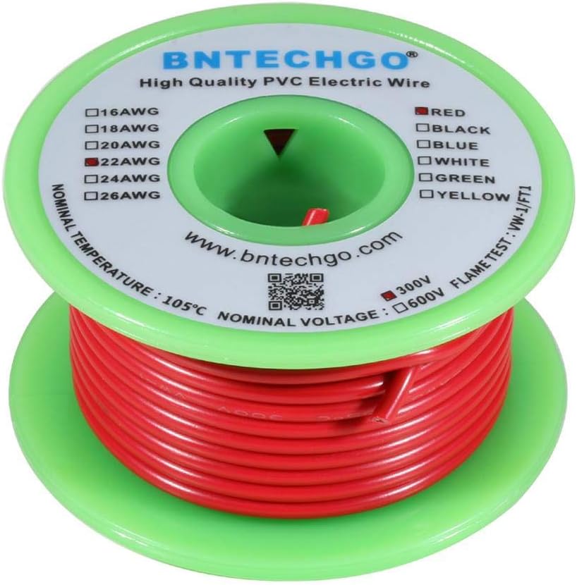 BNTECHGO 22 AWG 1007 Electric Wire 22 Gauge PVC 1007 Wire Solid Wire