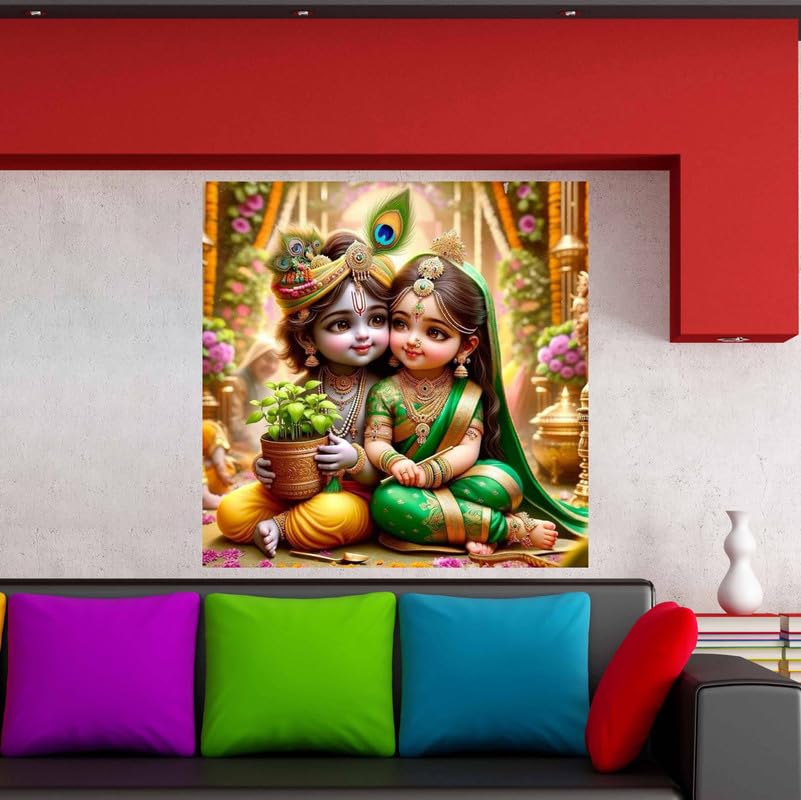 Image of British Terminal Cute little Bal Gopal Baby God Krishna| Kanha Ji | Laddu Lord Makhan Chor Painting Religious Poster for Pregnant Women for wall (matt thin vinyl,sticker,multicolor,unframed)| bj458
