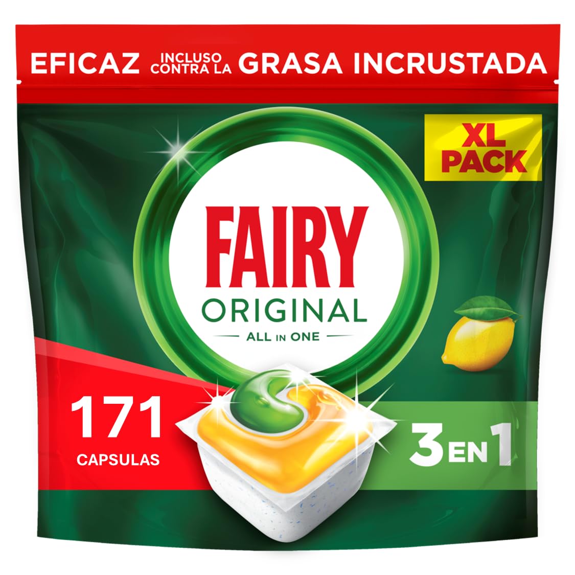 Fairy Original TodoEn1 Cápsulas Lavavajillas Máquina Limón, 171 Cápsulas