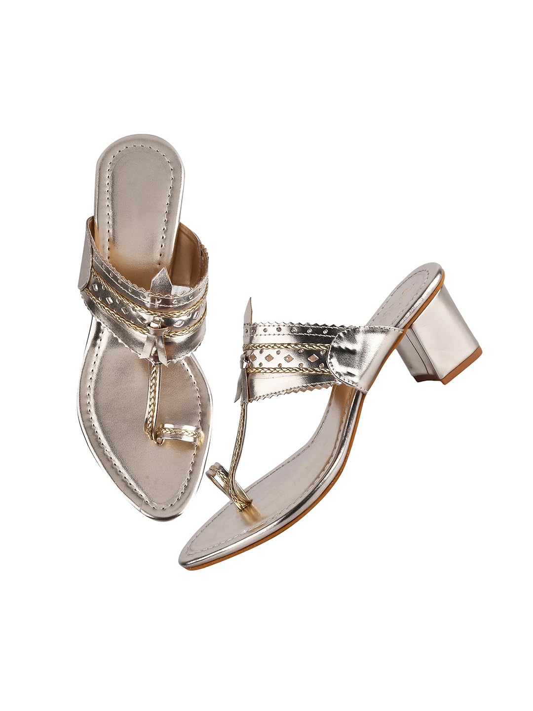 TRYME Women's Kolhapuri Chappal Block Heel Sandals Ethnic Block Heel for Party & Occasions