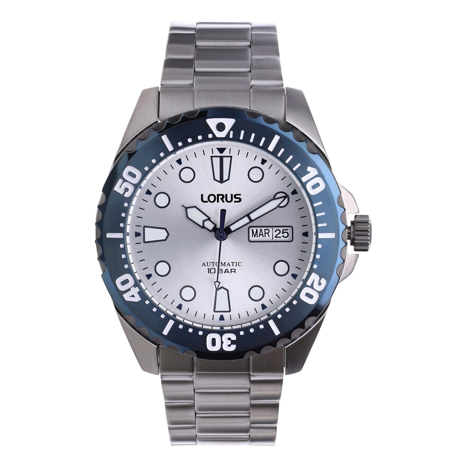 LORUS Men's Analogue Automatic Watch with Stainless Steel Strap, Silver/Black