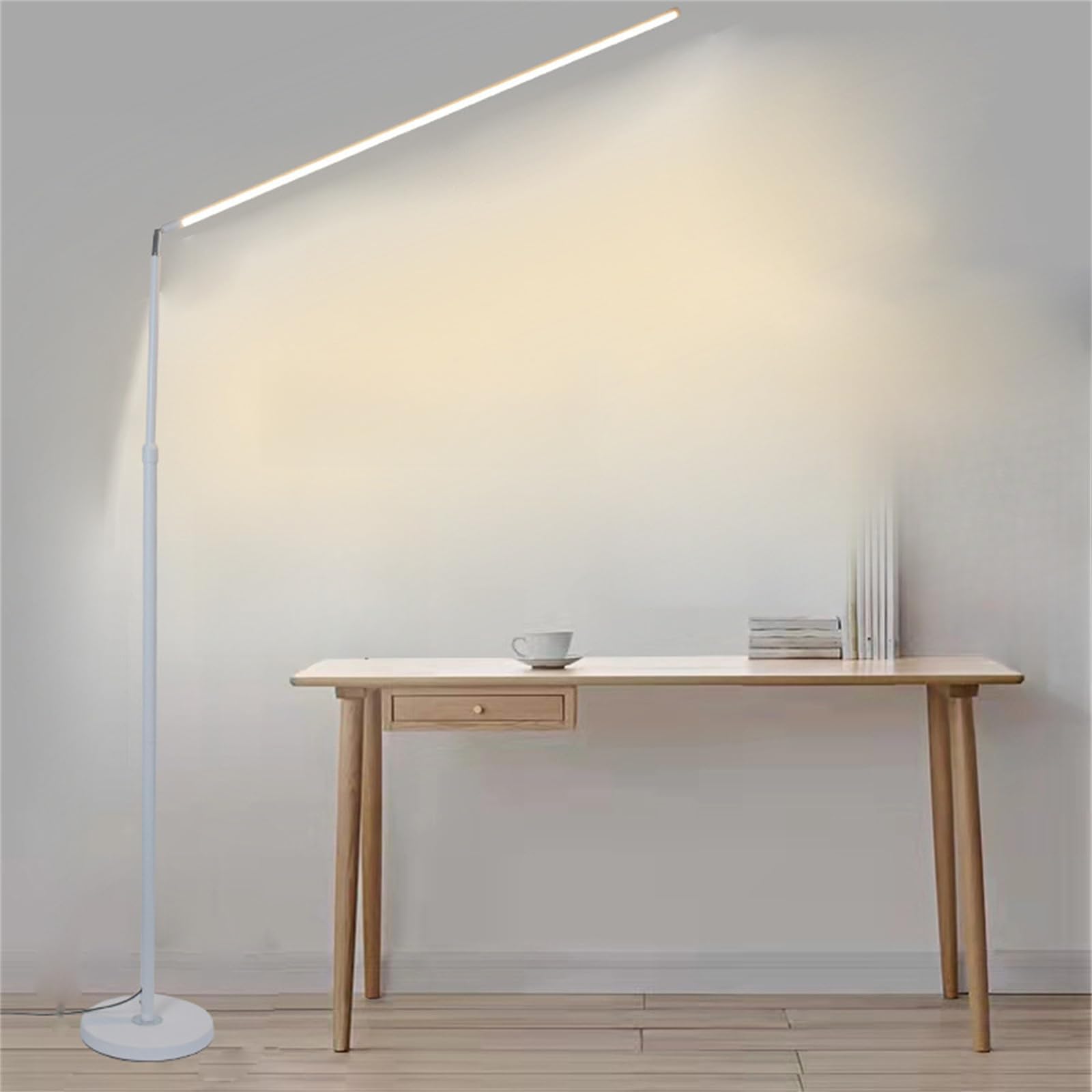 LED Schreibtischlampe Modern Vertikal mit Fernbedienung Tischlampe Verstellbare Farbe & Helligkeit Dimmbar Bodenlampe Drehbar Metall mit Stecker Kabel Schalter Stehlampe für Arbeitszimmer (Weiß)