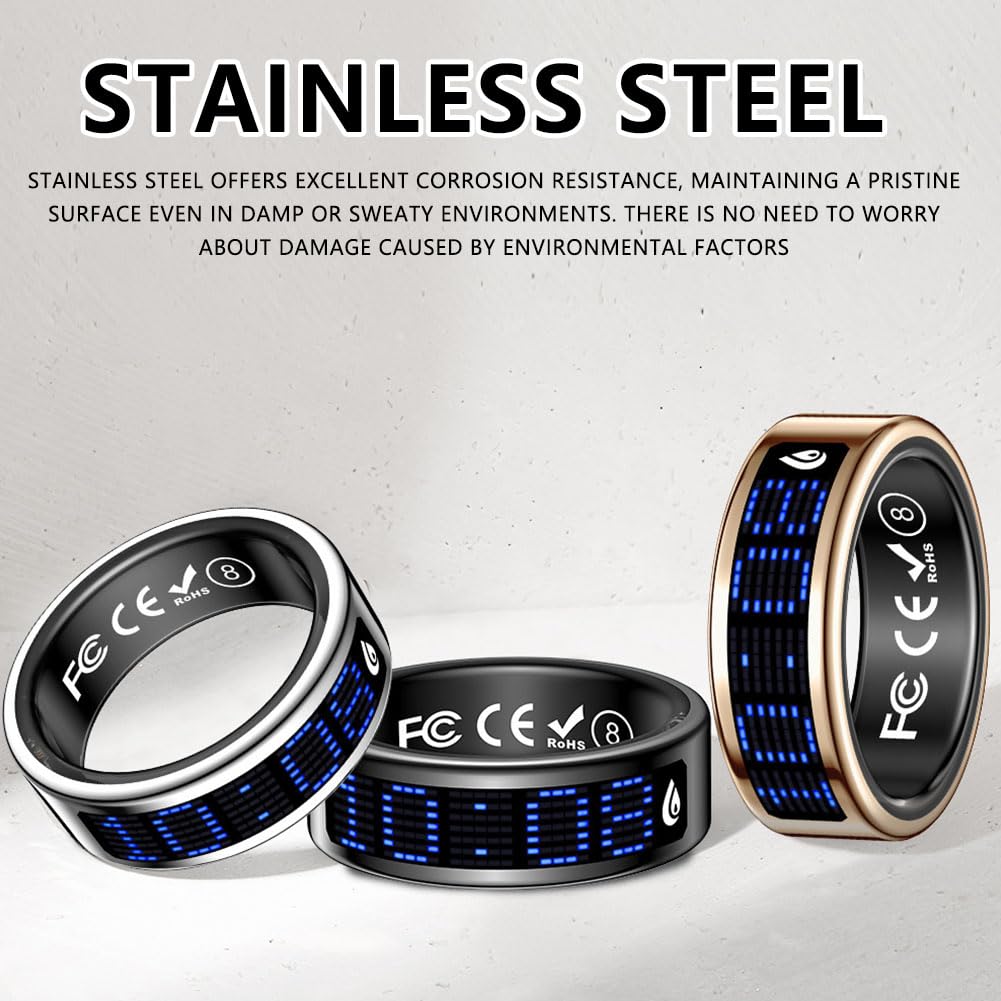 Bague Intelligente, Smart Ring Homme Capteur Ring Anneau Connecté Capteur Ring Gold 8#