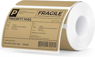 MUNBYN 4x3 Thermal Labels, 500 Sheets/1 Roll, Brown | Strong Adhesive & Perforated, Non BPA&BPS for Small Business, Shipping, Bakery, Clothing