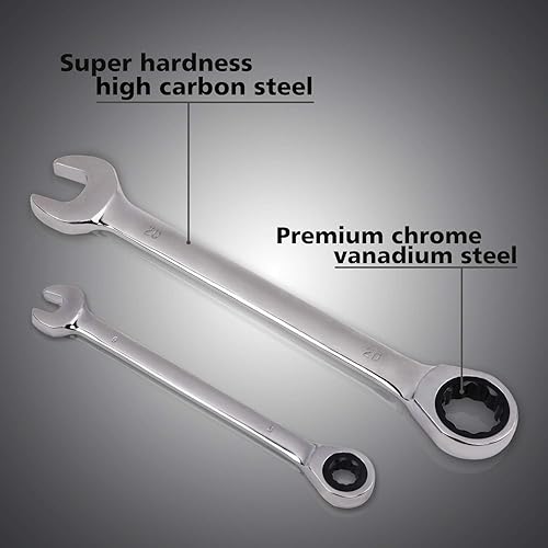 Miniatura 3 de Egofine Llave combinada métrica de trinquete de 0.315 in, llave de engranajes de grado industrial con diseño de 12 puntos, trinquete de 72 dientes,