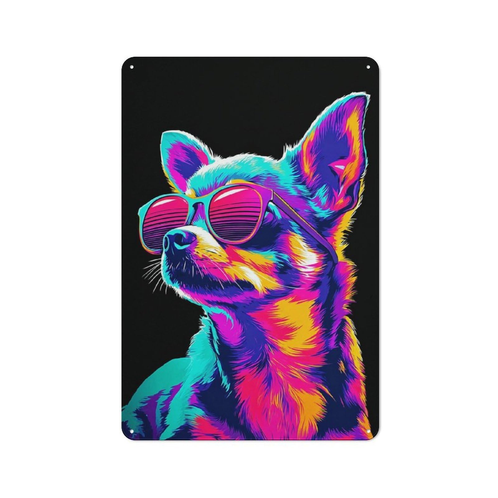 Junmoney Vibrant Neon Dog Artwork Old Style Metal Wall Decor 30X20cm, Decorative Tin Plaque For Cafe, Pub, Workshop Or Home Bar