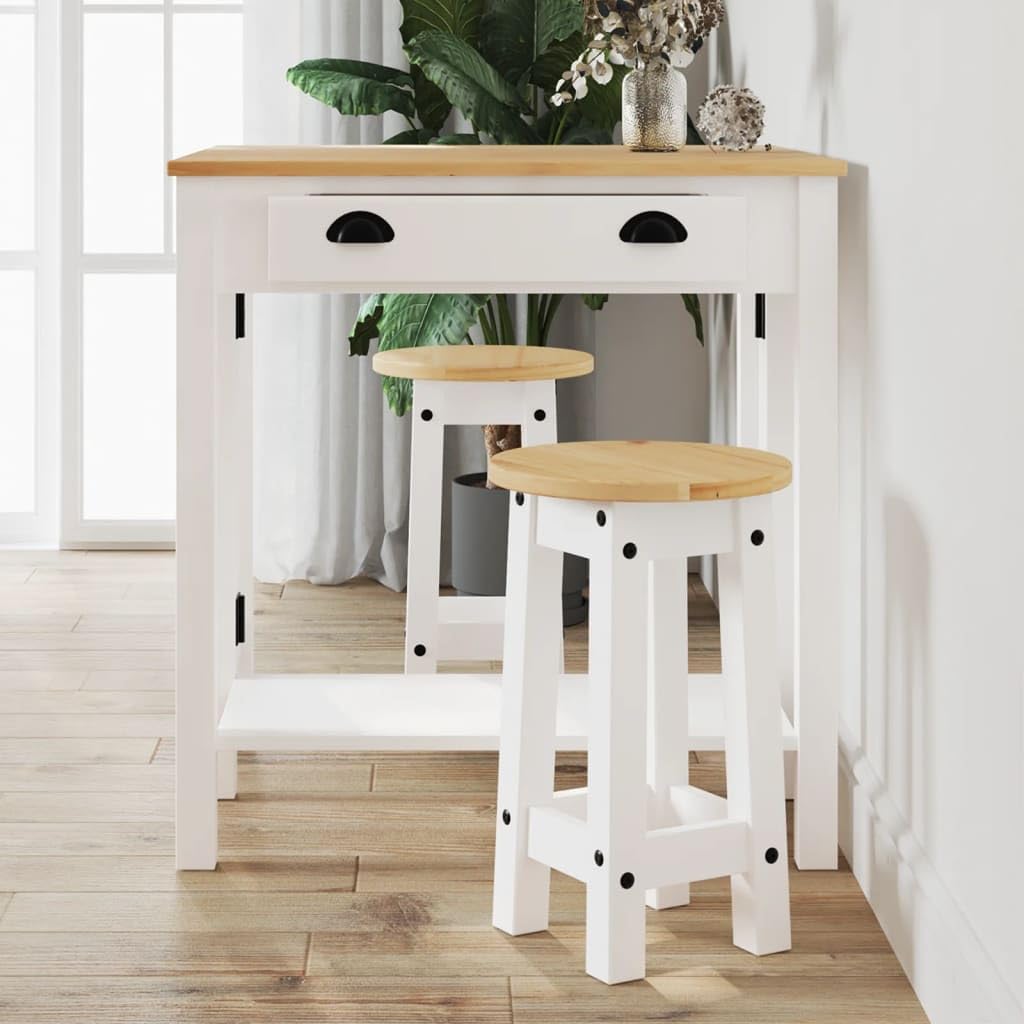 vidaXL Set de Bar 3 Piezas Madera Maciza de Pino Blanco, Set de Bar, Mesa y taburetes Altos, Mesa y sillas de Bar, Mesa y taburetes de Bar