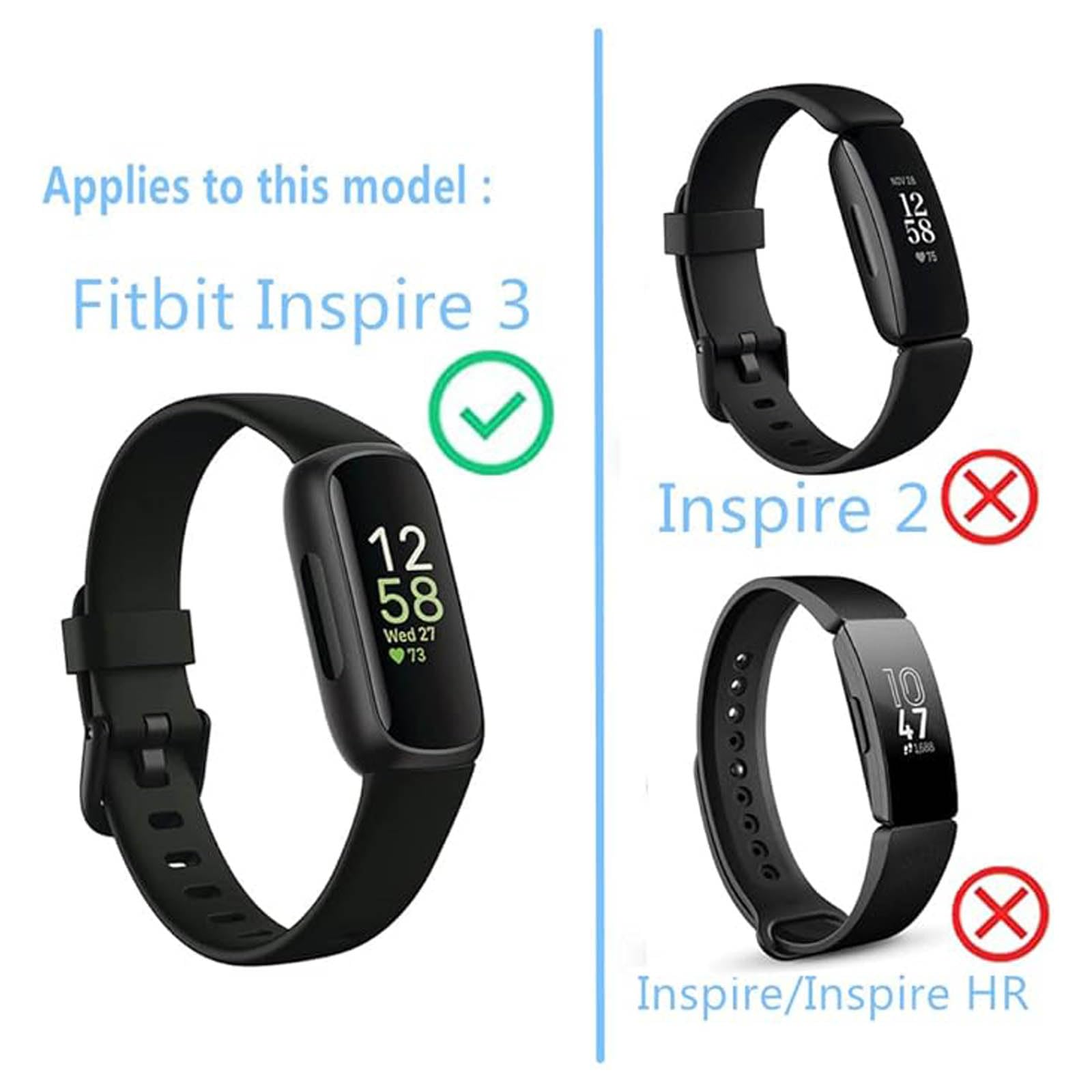 Pellicola protettiva per smartwatch Fitbit Inspire 3, trasparente, 99,99% HD, trasparente, 3D, curva, morbida, non in vetro, infrangibile, confezione da 3