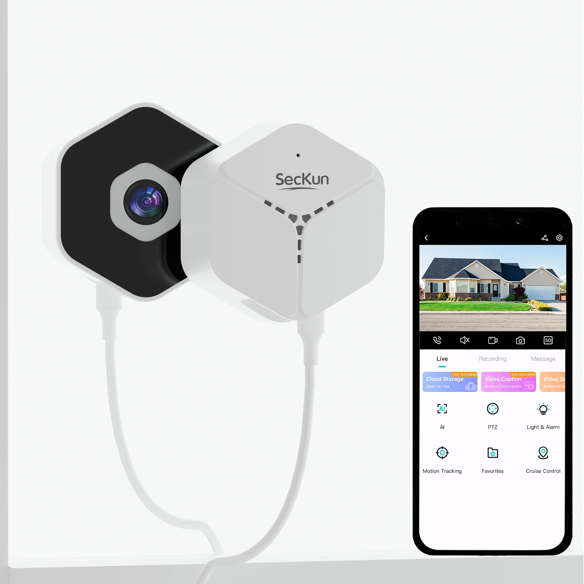 SecKun YH-A33 Window Camera for Home Security, 2K HD No Glare & No Reflection, Starlight Night Vision, 2-Way Talk, 2.4GHz WiFi + Bluetooth Setup, App Real-Time Monitoring, Dual Storage